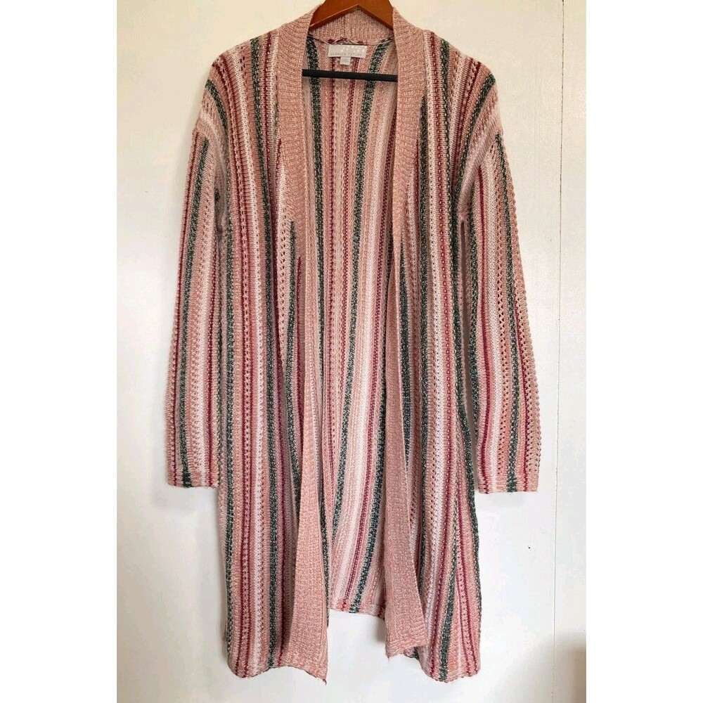 Carolyn Taylor Cardigan Womens L Sweater Boho Winter Comfort Striped Granola